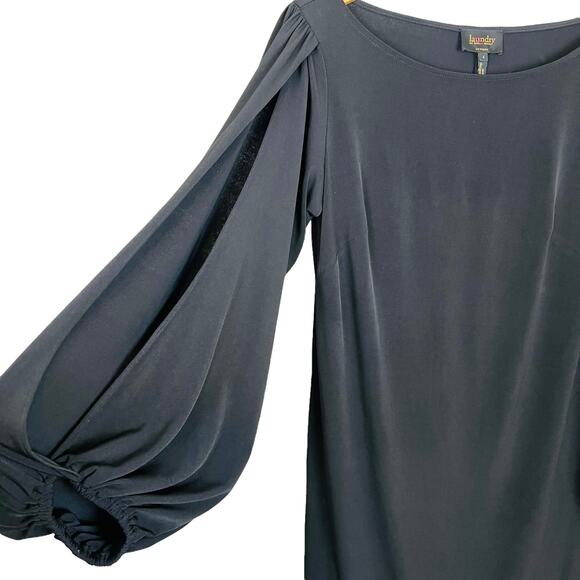 Laundry by Shelli Segal Open Slit Sleeve Shift Black Dress Size 4 - Picture 4 of 9